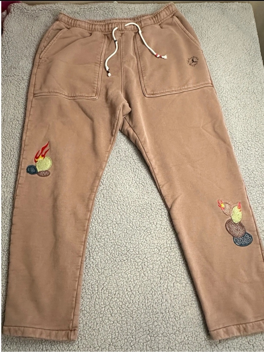 Nike Jordan Cactus Jack Tan Sweatpants with Flame Embroidery